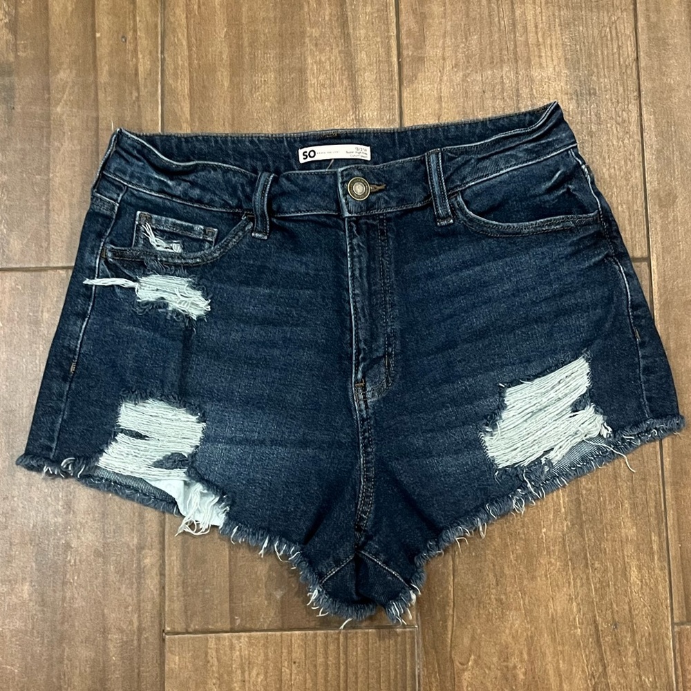 Distressed Dark Wash Denim Jean Shorts